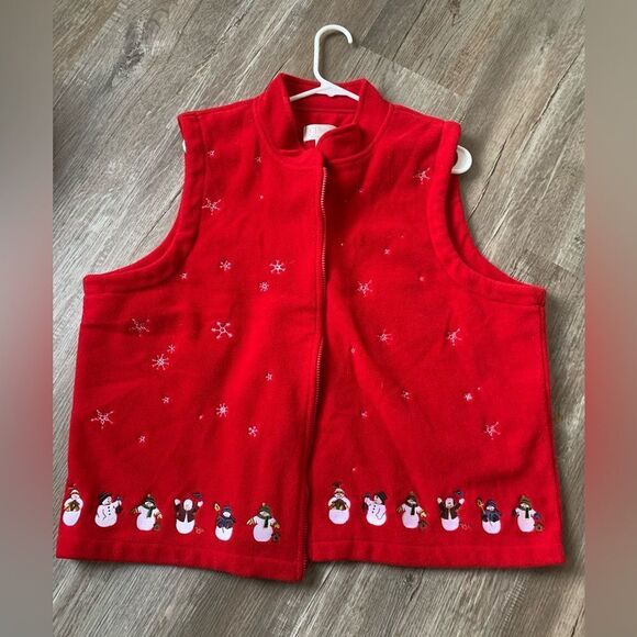 VTG Snowman Snowflake Vest Jacket Winter Vest Warm Embroidered Red White 2X - Picture 7 of 13